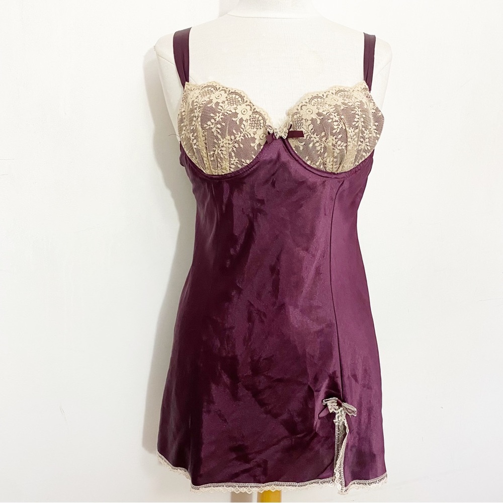 AMBRIELLE satiny underwire lace trim lingerie sexy chemise adjustable straps M